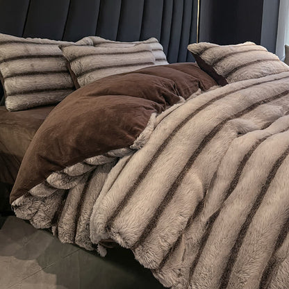 Luxuriöses Vintage-Bettwäscheset aus Plüschfleece (4-teilig) - Braun - 220cm x 240cm - image 26