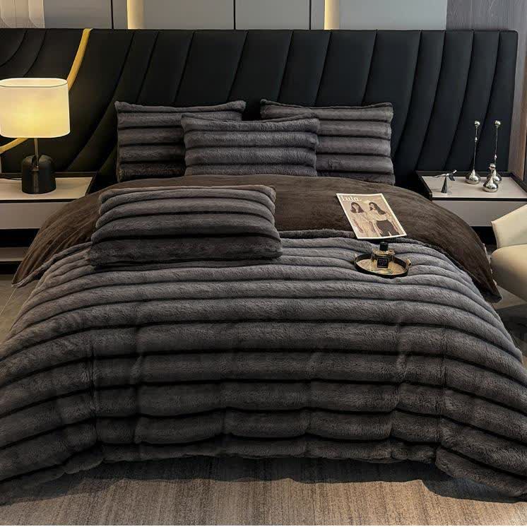 Luxuriöses Vintage-Bettwäscheset aus Plüschfleece (4-teilig) - Schwarz - 220cm x 240cm - image 12
