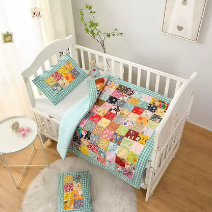 Patchwork-Babydecke aus reiner Baumwolle mit Karomuster