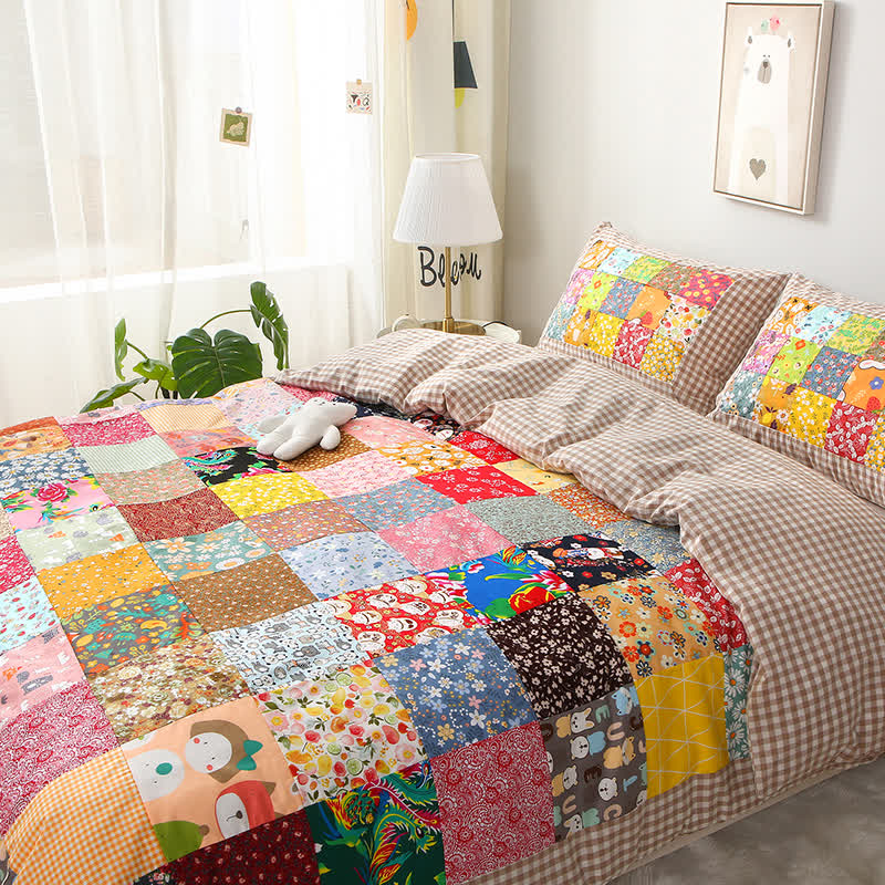 Patchwork-Babydecke aus reiner Baumwolle mit Karomuster