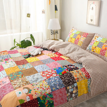 Patchwork-Babydecke aus reiner Baumwolle mit Karomuster