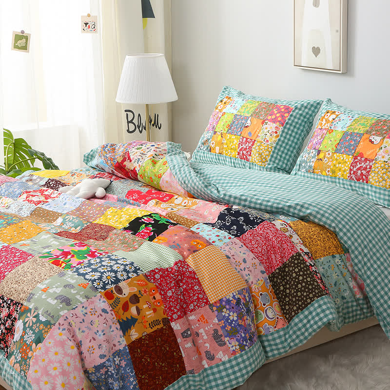 Patchwork-Babydecke aus reiner Baumwolle mit Karomuster