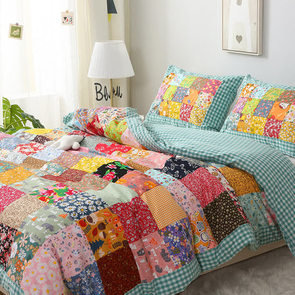 Patchwork-Babydecke aus reiner Baumwolle mit Karomuster