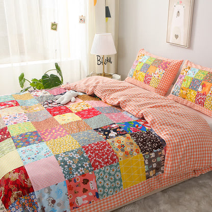 Patchwork-Babydecke aus reiner Baumwolle mit Karomuster