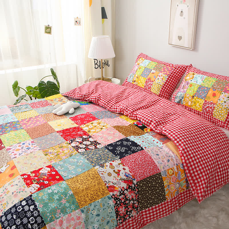 Patchwork-Babydecke aus reiner Baumwolle mit Karomuster