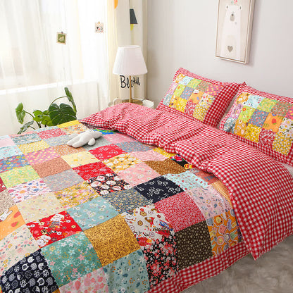 Patchwork-Babydecke aus reiner Baumwolle mit Karomuster