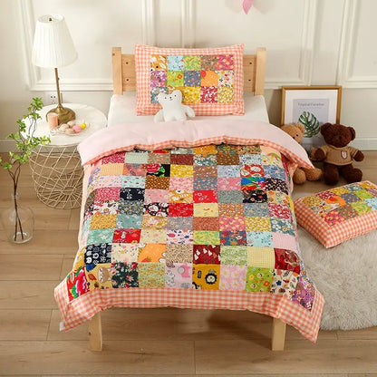 Patchwork-Babydecke aus reiner Baumwolle mit Karomuster