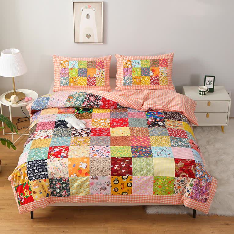 Patchwork-Babydecke aus reiner Baumwolle mit Karomuster