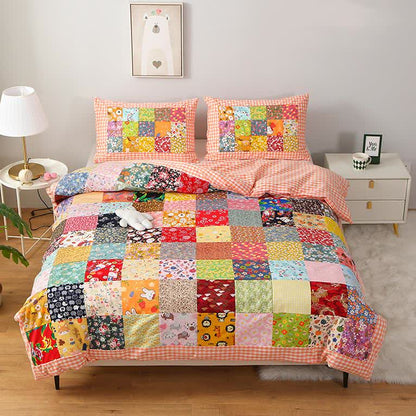 Patchwork-Babydecke aus reiner Baumwolle mit Karomuster