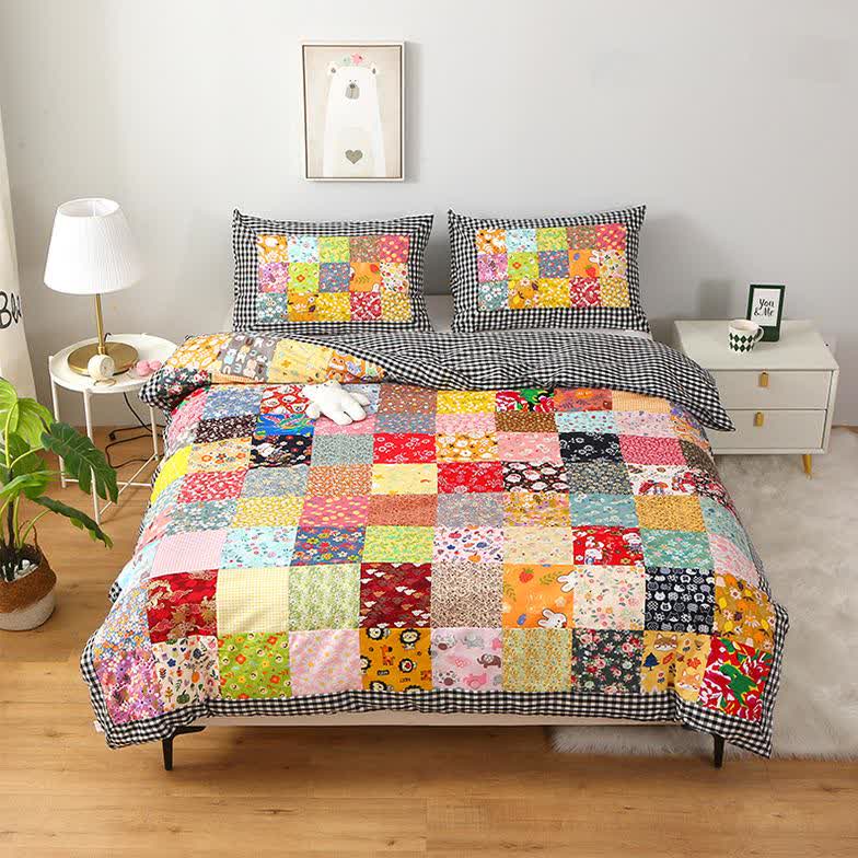 Patchwork-Babydecke aus reiner Baumwolle mit Karomuster