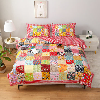 Patchwork-Babydecke aus reiner Baumwolle mit Karomuster