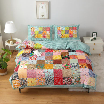 Patchwork-Babydecke aus reiner Baumwolle mit Karomuster