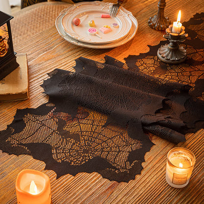 Halloween Tischläufer mit Spinnennetz und Fledermaus