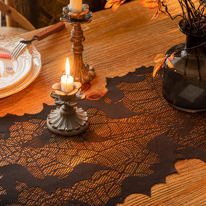 Halloween Tischläufer mit Spinnennetz und Fledermaus