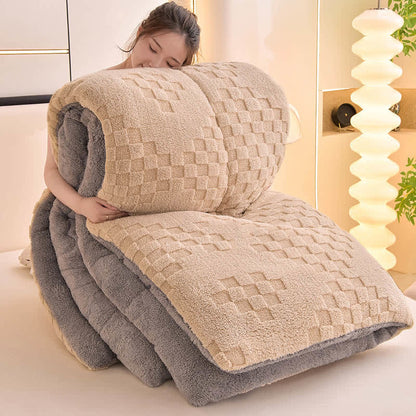 Warme Winter-Sherpa-Decke mit Steppkern - Khaki - 220 cm x 240 cm - image 9