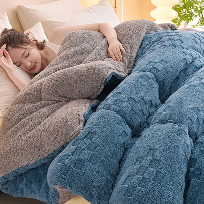 Warme Winter-Sherpa-Decke mit Steppkern - Dunkelblau - 220 cm x 240 cm - image 12