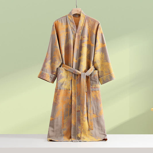 Langärmliger Kimono-Bademantel aus Baumwollgaze