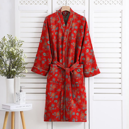 Kimono-Bademantel aus Baumwollgaze mit Blumenmuster
