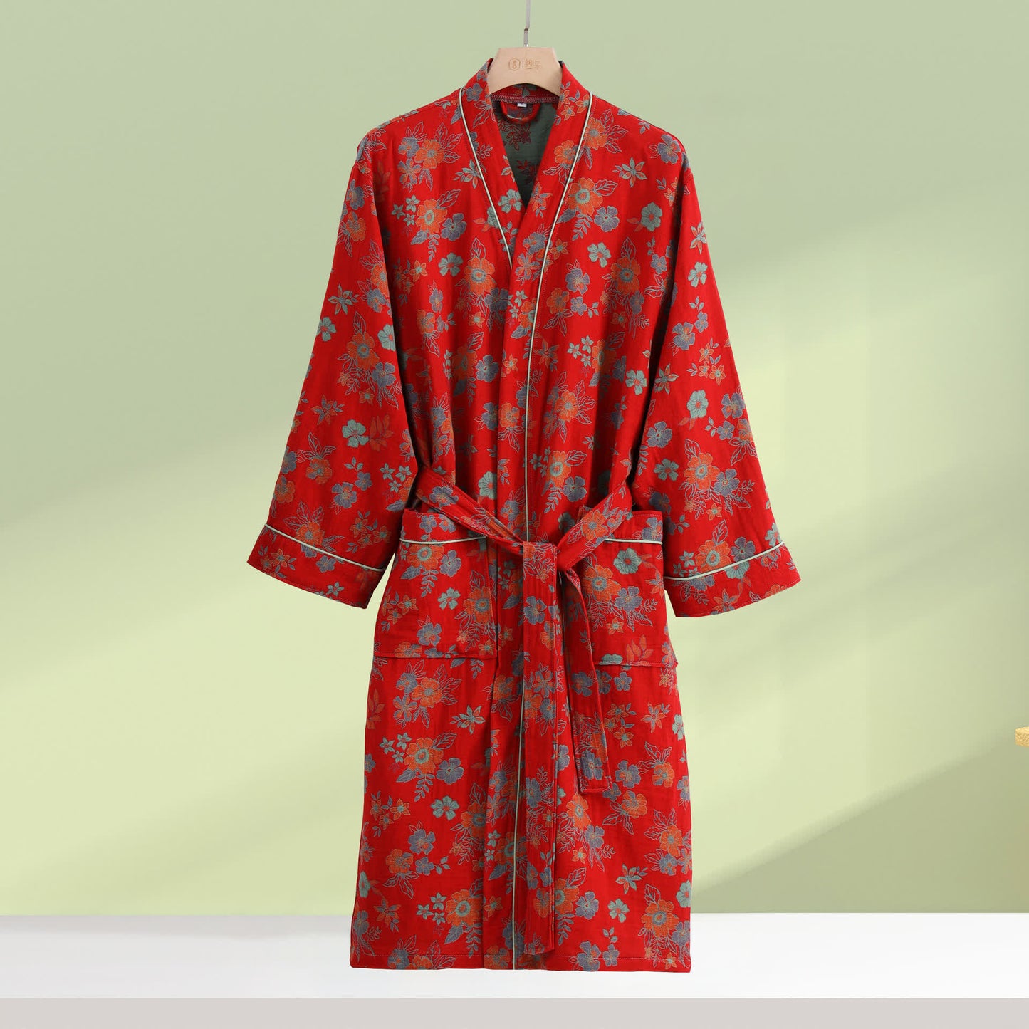 Kimono-Bademantel aus Baumwollgaze mit Blumenmuster