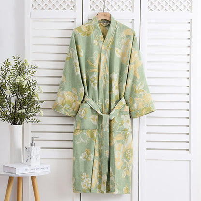Eleganter, weicher Bademantel aus reiner Baumwolle mit Blumenmuster