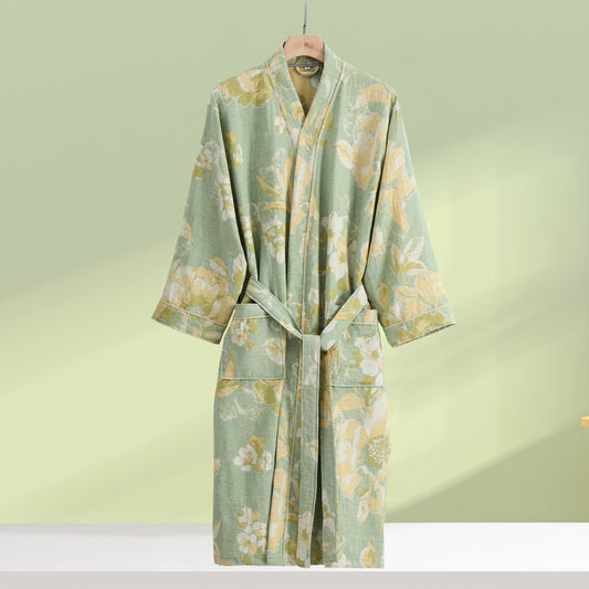 Eleganter, weicher Bademantel aus reiner Baumwolle mit Blumenmuster