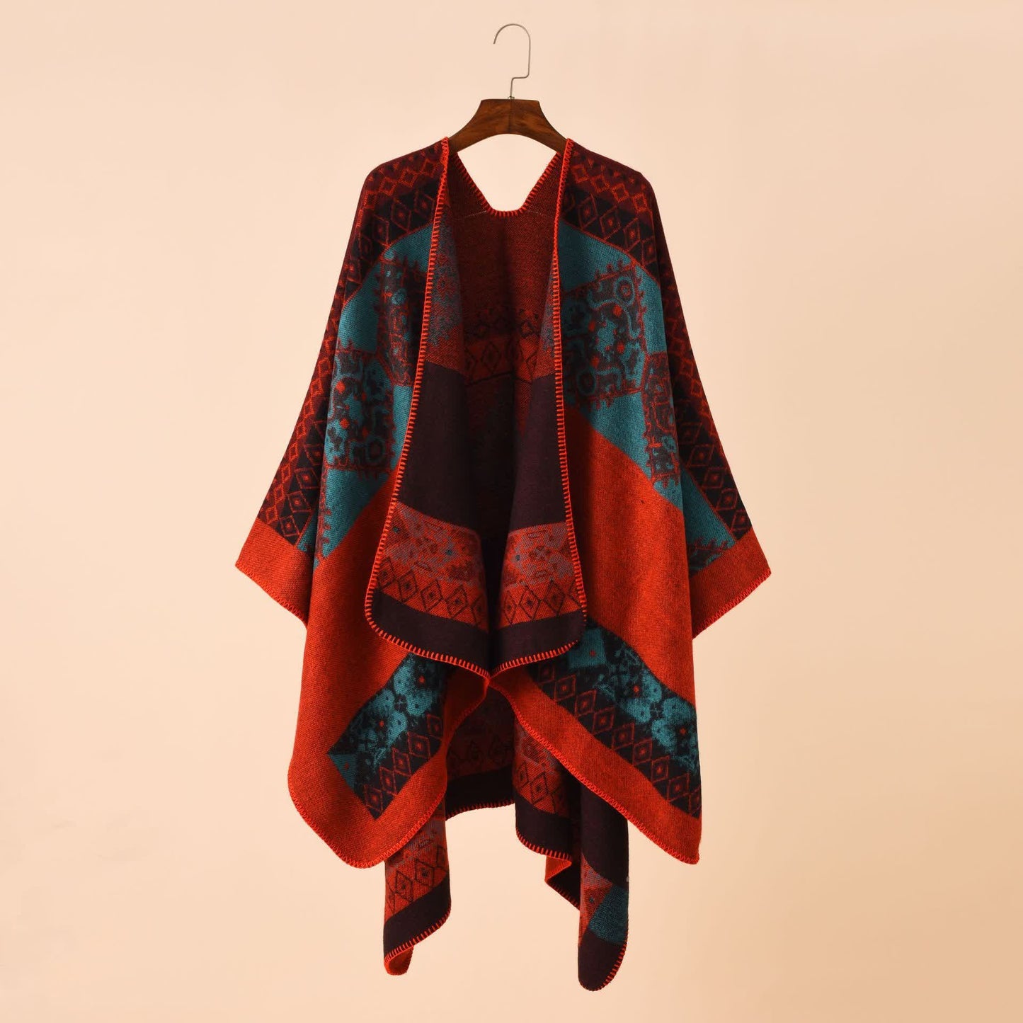 Weicher Schalumhang im Retro-Stil mit geometrischem Muster