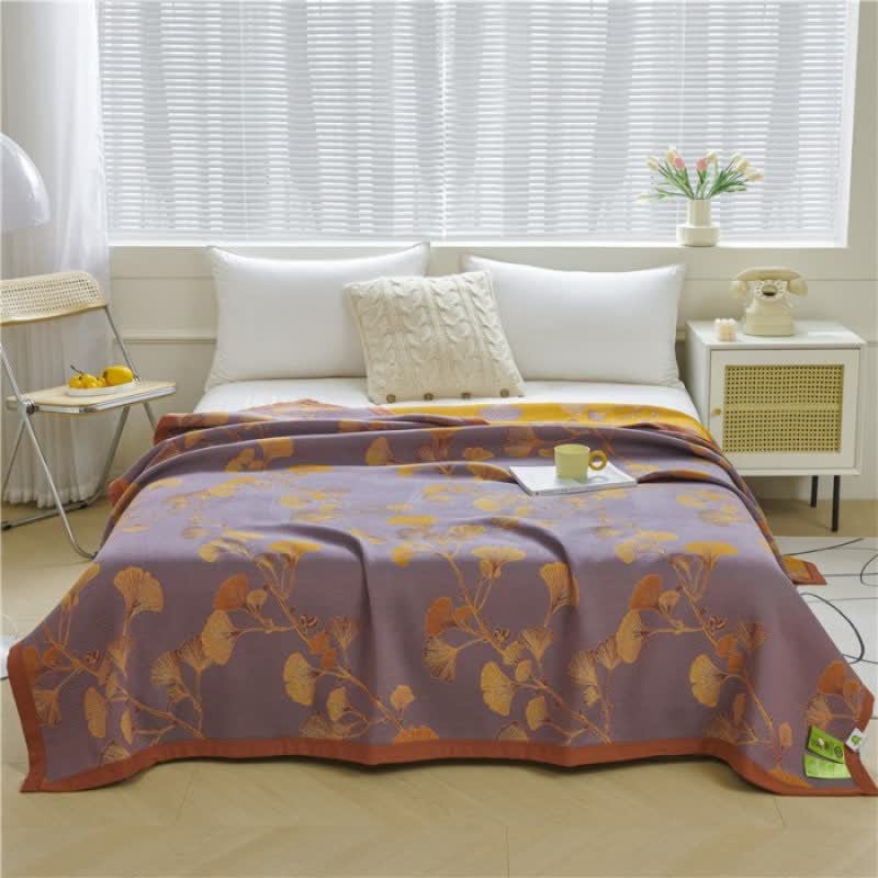 Wendesteppdecke aus Jacquard-Baumwolle mit Ginkgoblättern