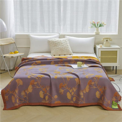 Wendesteppdecke aus Jacquard-Baumwolle mit Ginkgoblättern