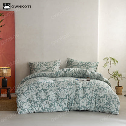 Garngefärbte Jacquard-Steppdecke aus Baumwolle mit Blumenmuster