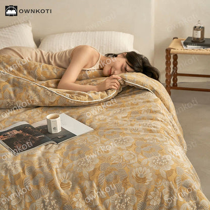 Warme Steppdecke aus Jacquard-Baumwolle mit Vintage-Blumenmuster