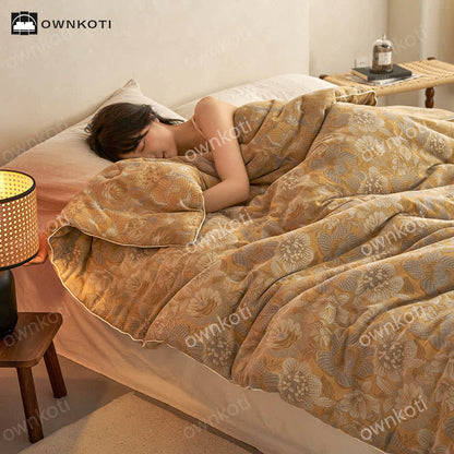 Warme Steppdecke aus Jacquard-Baumwolle mit Vintage-Blumenmuster