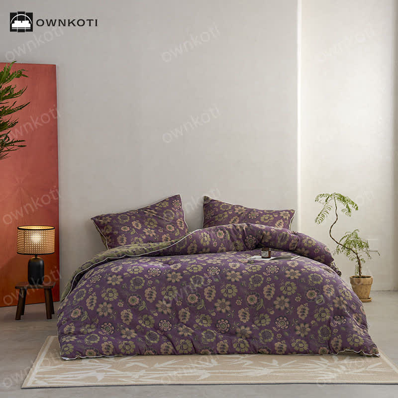 Elegante Wendesteppdecke aus Jacquard-Baumwolle mit Blumenmuster