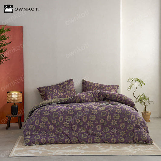 Elegante Wendesteppdecke aus Jacquard-Baumwolle mit Blumenmuster