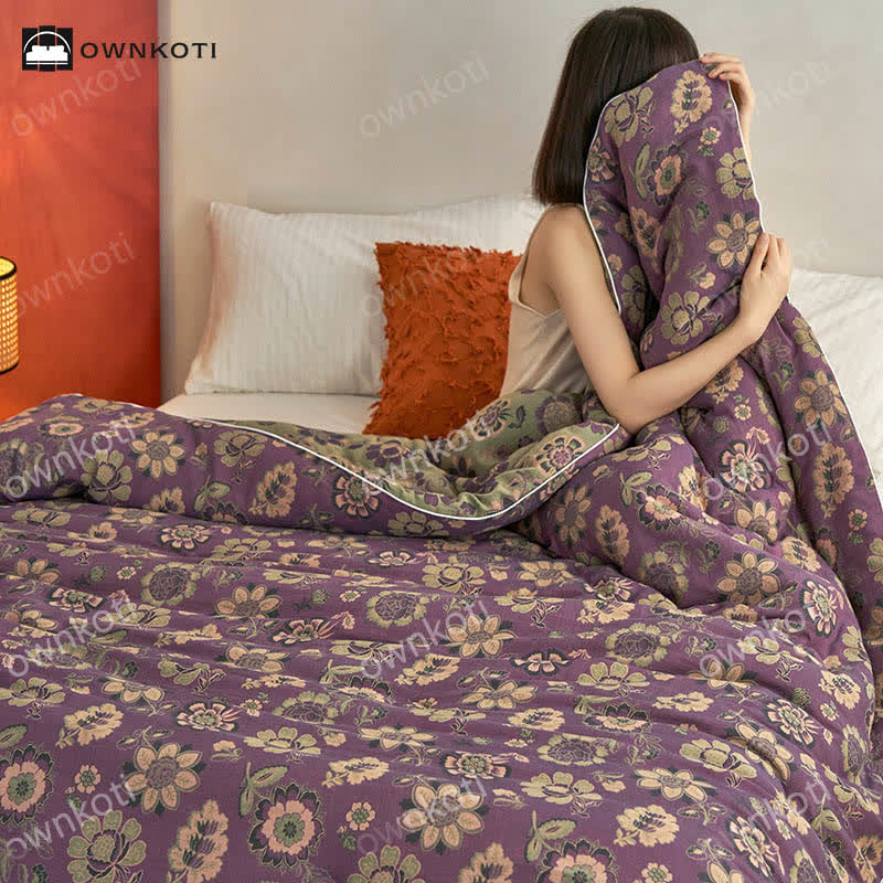 Elegante Wendesteppdecke aus Jacquard-Baumwolle mit Blumenmuster