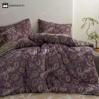 Elegante Wendesteppdecke aus Jacquard-Baumwolle mit Blumenmuster