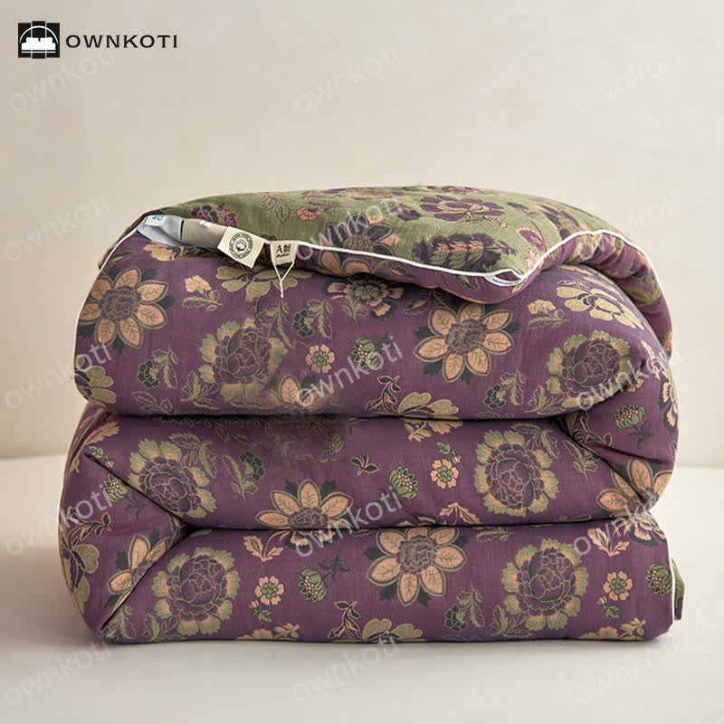 Elegante Wendesteppdecke aus Jacquard-Baumwolle mit Blumenmuster