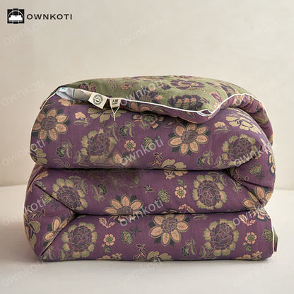 Elegante Wendesteppdecke aus Jacquard-Baumwolle mit Blumenmuster