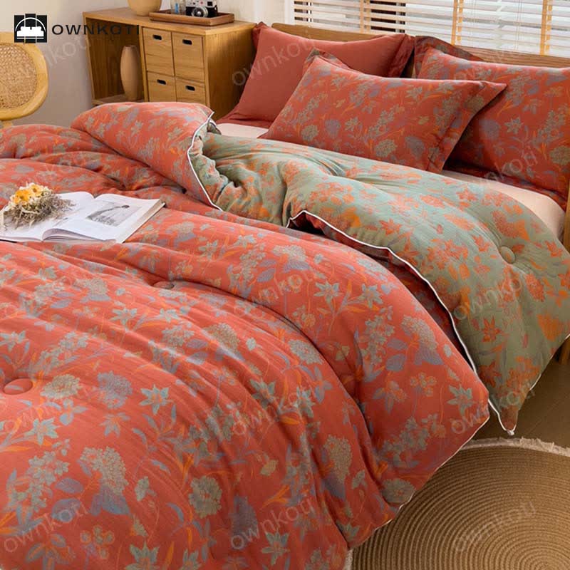 Warme Baumwolldecke im Retro-Blumen-Jacquard-Stil