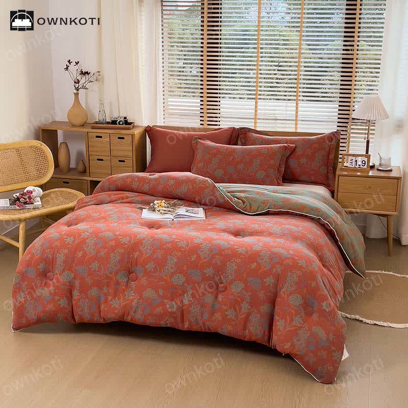 Warme Baumwolldecke im Retro-Blumen-Jacquard-Stil