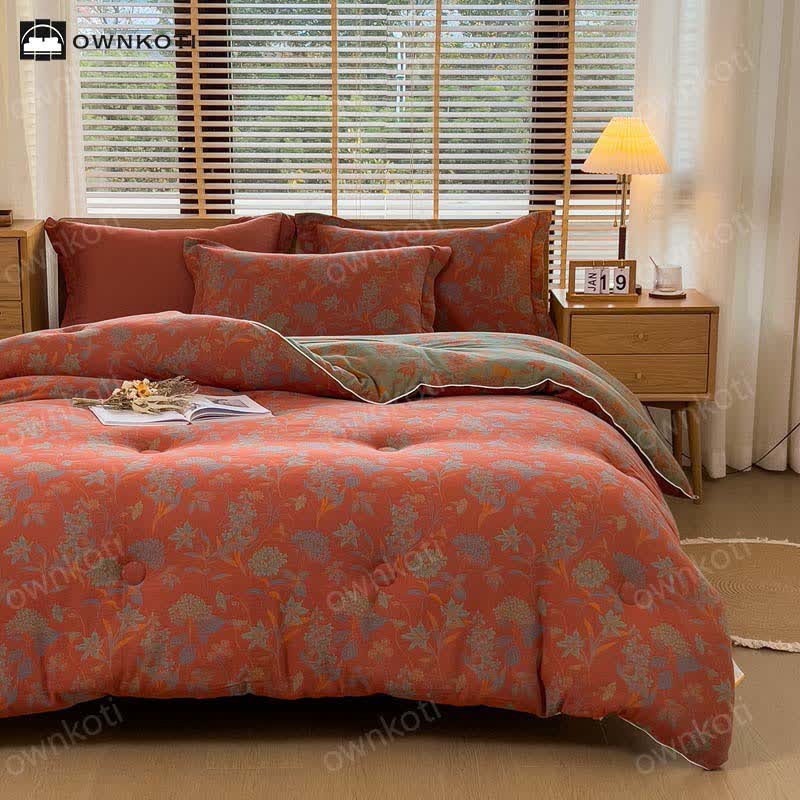 Warme Baumwolldecke im Retro-Blumen-Jacquard-Stil