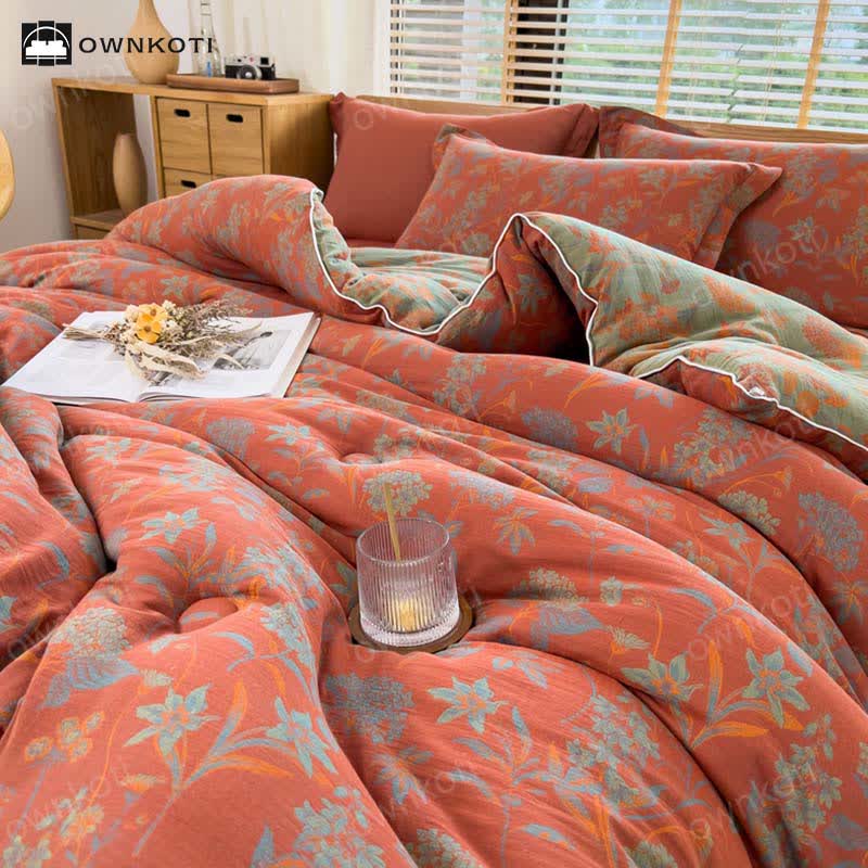 Warme Baumwolldecke im Retro-Blumen-Jacquard-Stil