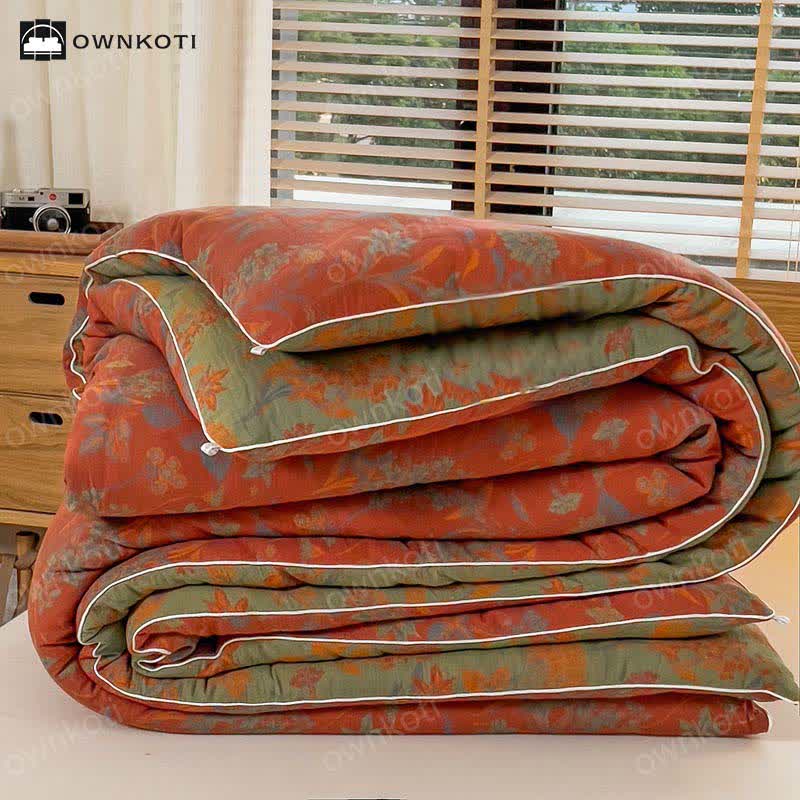 Warme Baumwolldecke im Retro-Blumen-Jacquard-Stil