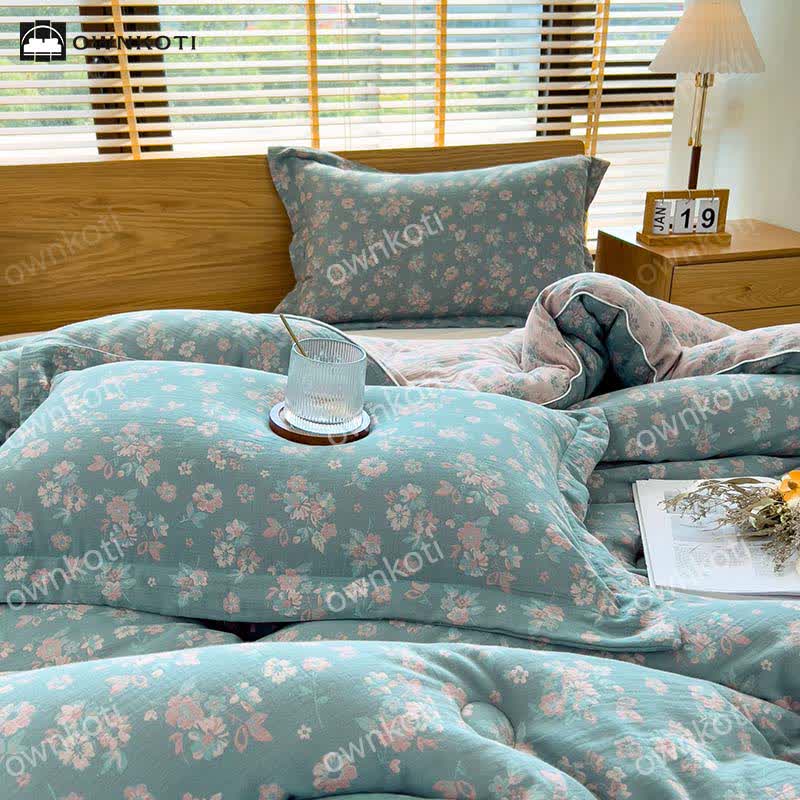 Jacquard Refresh Baumwollsteppdecke mit Blumenmuster