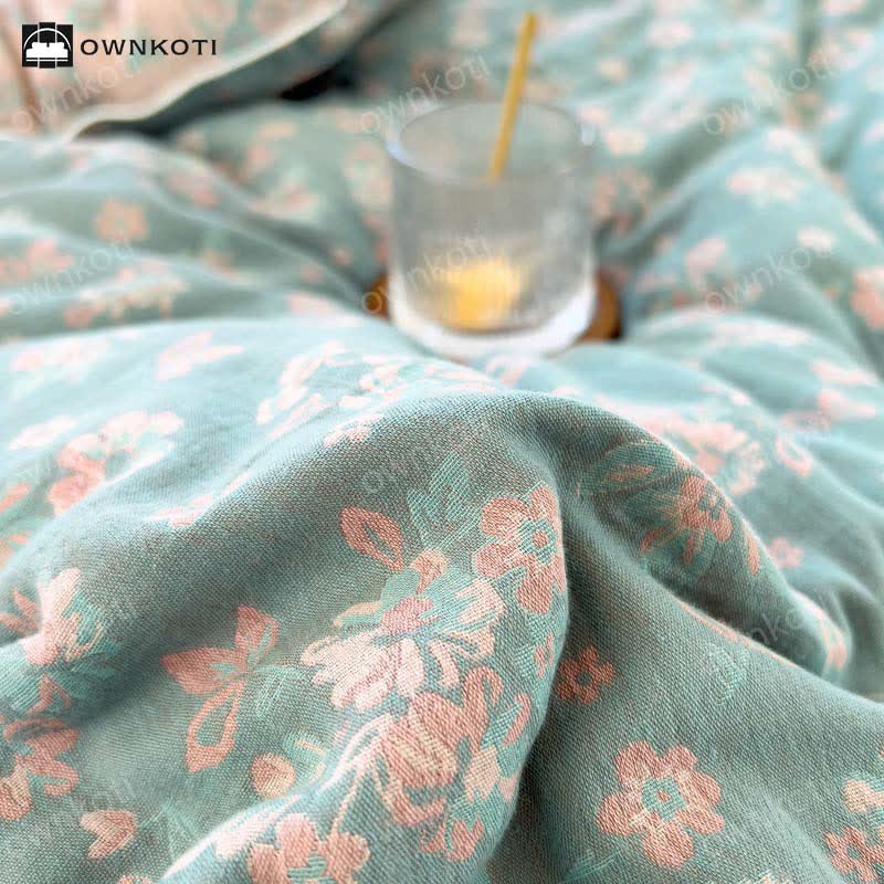 Jacquard Refresh Baumwollsteppdecke mit Blumenmuster