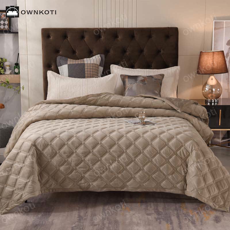 Weiche Steppdecke mit einfarbiger Rautenstruktur - Graubraun - 240cm x 260cm - image 9