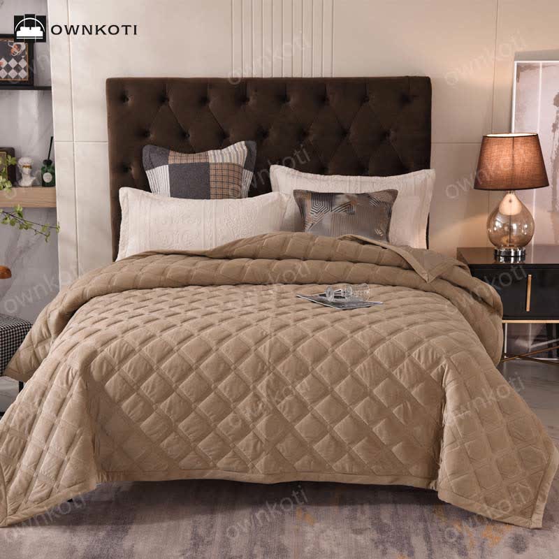 Weiche Steppdecke mit einfarbiger Rautenstruktur - Kaffee - 240cm x 260cm - image 0