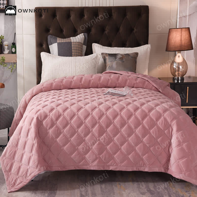 Weiche Steppdecke mit einfarbiger Rautenstruktur - Rosa - 240cm x 260cm - image 4