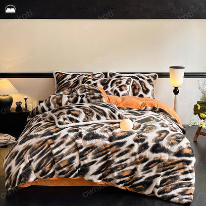 Warmes Bettwäscheset aus weichem Flanell mit Leopardenmuster (4-teilig)
