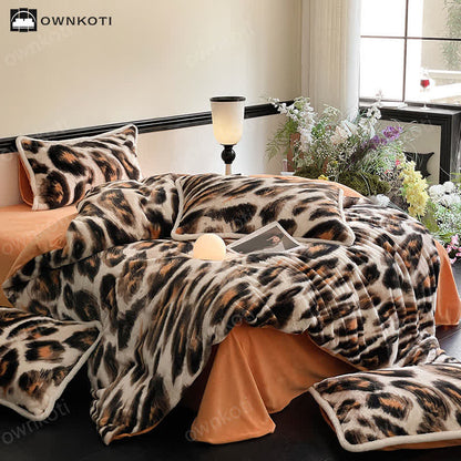 Warmes Bettwäscheset aus weichem Flanell mit Leopardenmuster (4-teilig)