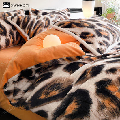 Warmes Bettwäscheset aus weichem Flanell mit Leopardenmuster (4-teilig)